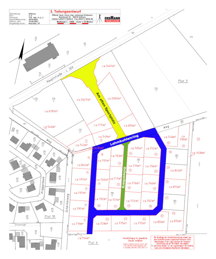 Grundstücksplan Baugebiet Schierkenweg-Nordost Hillerse